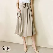 【初色】氣質寬鬆高腰素色中長裙-共4款任選-68508(M-2XL可選) XL B.香檳色