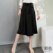 【初色】氣質寬鬆高腰素色中長裙-共4款任選-68508(M-2XL可選) XL B.黑色