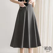 【初色】氣質寬鬆高腰素色中長裙-共4款任選-68508(M-2XL可選) XL D.灰色