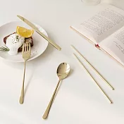 【韓國Ssueim】Rond不鏽鋼餐具4件組(筷匙刀叉) ‧ 香檳金