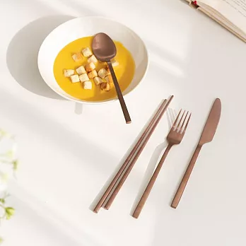 【韓國Ssueim】Pierre不鏽鋼餐具4件組(筷匙刀叉) ‧ 玫瑰金