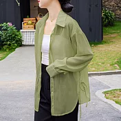 【MsMore】 度假風薄款防曬長袖上衣寬鬆中長版流行襯衫外罩紗# 117758 M 綠色