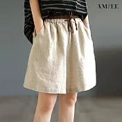 【AMIEE】休閒簡約棉麻綁帶短褲(5色/M-2XL/KDPY-9333) 2XL 麻色