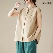 【AMIEE】甜美木耳邊無袖襯衫(3色/M-2XL/KDTY-916) M 卡其