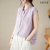 【AMIEE】甜美木耳邊無袖襯衫(3色/M-2XL/KDTY-916) XL 淺紫