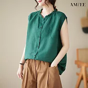 【AMIEE】甜美木耳邊無袖襯衫(3色/M-2XL/KDTY-916) XL 綠色