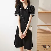 【初色】韓版氣質休閒短袖洋裝-共13款任選-67613(M-2XL可選) XL M.黑色
