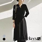 【Lockers 木櫃】夏季雪紡收腰綁帶連衣裙 L112061202 M 黑色M