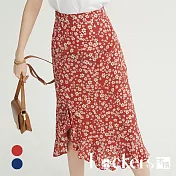 【Lockers 木櫃】夏季荷葉邊碎花半身裙 L112061206 XL 紅色XL