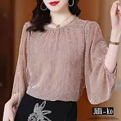 【Jilli~ko】時尚減齡寬鬆大碼雪紡上衣 J10760  FREE 粉紅色