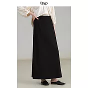 ltyp旅途原品 日本進口三醋酸極簡時髦百搭A字長半裙 M L XL L 靜謐黑