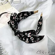 【卡樂熊】韓系花卉蝶結寬版造型髮箍(四色)- 經典黑