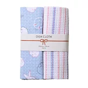 【日本Habituel】家居萬用擦拭純棉布巾2入組 ‧ 兔子+格紋(藍)