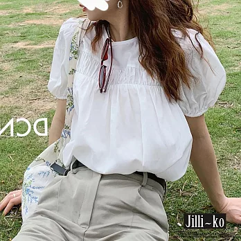 【Jilli~ko】法式復古甜美泡泡短袖娃娃上衣 J10787  FREE 白色