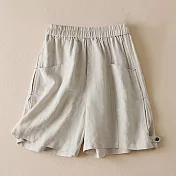 【ACheter】 時尚簡約五分褲新款純色寬鬆休閒百搭鬆緊腰闊腿褲# 117835 M 杏色