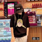 【Jilli~ko】辮子女孩圖案休閒冰絲針織衫 J10210  FREE 黑色