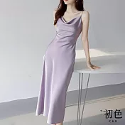 【初色】細肩吊帶緞面質感休閒無袖背心裙連身裙洋裝-共5色-68528(M/L可選) L 紫色