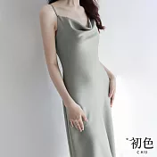 【初色】細肩吊帶緞面質感休閒無袖背心裙連身裙洋裝-共5色-68528(M/L可選) L 綠色