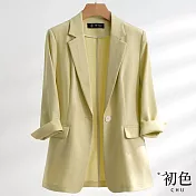 【初色】純色七分袖氣質休閒薄款修身西裝外套-共3色-68539(M-2XL可選) L 黃色