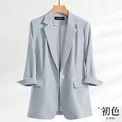 【初色】純色七分袖氣質休閒薄款修身西裝外套-共3色-68539(M-2XL可選) L 藍色
