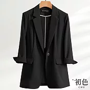 【初色】純色七分袖氣質休閒薄款修身西裝外套-共3色-68539(M-2XL可選) L 黑色