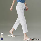 【ACheter】 薄款天絲棉煙管褲顯瘦休閒高腰百搭小腳九分褲# 118157 XL 白色