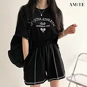 【AMIEE】INS印花風休閒運動套裝(3色/M-3XL/KDA-128) XL 黑色