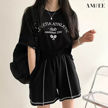 【AMIEE】INS印花風休閒運動套裝(3色/M-3XL/KDA-128) 3XL 黑色