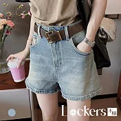 【Lockers 木櫃】夏季高腰A字牛仔短褲 L112071002 XL 藍色XL