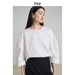 ltyp旅途原品 100%棉休閒個性廓型七分袖小衫 M L─XL M 荼白色