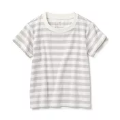 【MUJI 無印良品】幼兒棉混聚酯纖維圓領短袖T恤 80 淺灰橫紋