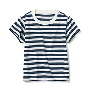 【MUJI 無印良品】幼兒棉混聚酯纖維圓領短袖T恤 80 深藍橫紋