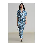 ltyp旅途原品 真絲優雅慵懶手繪波點藝術印花連衣裙 M L-XL M 藍黑波點