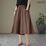 【AMIEE】舒適透氣七分闊腿寬褲(4色/M-2XL/KDPY-6327) L 深棕色