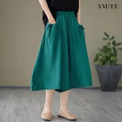 【AMIEE】舒適透氣七分闊腿寬褲(4色/M-2XL/KDPY-6327) L 綠色