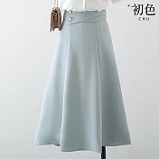 【初色】純色雪紡垂感修身高腰顯瘦A字裙半身裙-共3色-68812(M-XL可選) M 藍色
