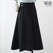 【初色】純色雪紡垂感修身高腰顯瘦A字裙半身裙-共3色-68812(M-XL可選) M 黑色