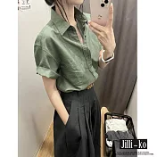 【Jilli~ko】夏季休閒百搭質感棉麻防曬襯衫 28336  FREE 綠色