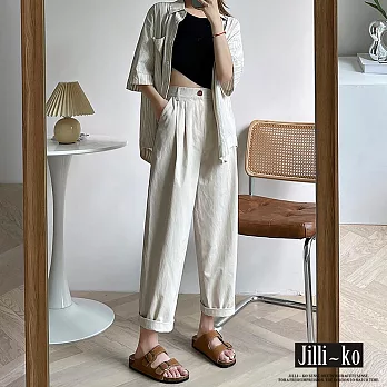 【Jilli~ko】薄款寬鬆顯瘦休閒工裝直筒蘿蔔九分褲 L-XL 7290  XL 白色