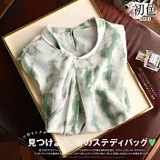 【初色】浪漫印花法式雪紡短袖T恤上衣-綠色-68782(M-2XL可選) M 綠色