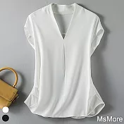 【MsMore】 原創設計無袖雪紡衫寬鬆顯瘦V領純色短版上衣# 118355 M 白色
