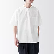 【MUJI 無印良品】男有機棉涼感亨利領布帛短袖T恤 L 白色