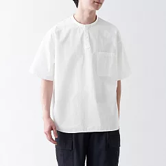 【MUJI 無印良品】男有機棉涼感亨利領布帛短袖T恤 L 白色