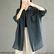 【ACheter】 大碼日系棉麻感七分袖襯衫設計法式甜美長版罩衫百搭上衣# 118406 XL 綠色