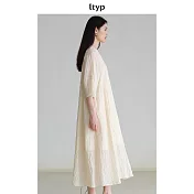 ltyp旅途原品 柞絲棉皺感提花優雅廓形連衣裙 M L-XL M 象牙白色