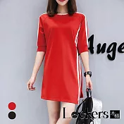 【Lockers 木櫃】夏季休閒七分袖不規則連衣裙 L112071807 M 紅色M
