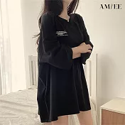 【AMIEE】網紅寬鬆長版上衣(4色/M-2XL/KDTY-0617) 2XL 黑色
