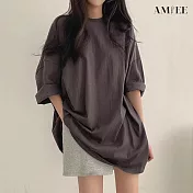 【AMIEE】INS寬鬆長版上衣(3色/M-2XL/KDTY-0819) XL 深灰