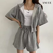 【AMIEE】純棉運動外套2件套裝(3色/M-2XL/KDAY-350) XL 深灰