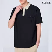 【AMIEE】撞色簡約口袋設計感POLO衫(男裝/4色/M-2XL/KDTY-A69) 2XL 黑色